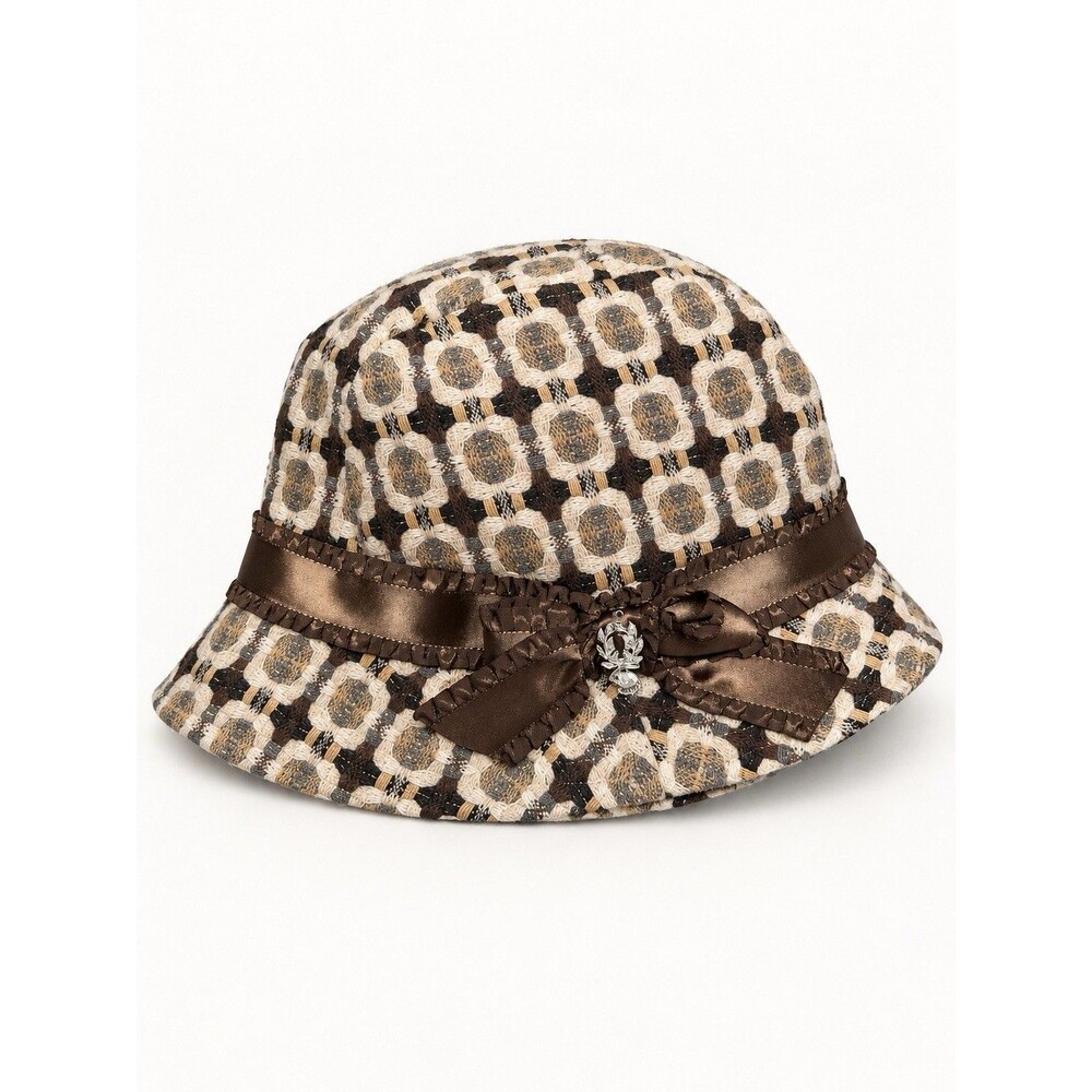 Vintage Y2K Juicy Couture Wool Blend Cloche Bucket Hat Brown Bow Charm